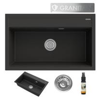Granito kriauklė ir chromuotas sifonas Granitan Asti, juodi