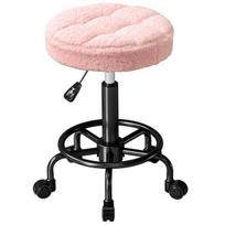 HOMCOM taburetė su ratukais, reguliuojamo aukščio 50-66 cm, besisukanti 360°, biuro taburetė, kėdė biurui, salonui, masažo kabinetui, spa, rožinė, Rožinė