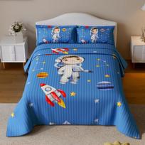 Vaikiškas dygsniuotas antklodės užvalkalų komplektas Astronautas, 203,2*228,6cm/50,8*71,12cm