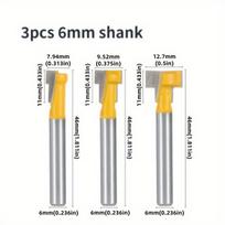 Frezų rinkinys medienai su 6 mm koteliu, 3 vnt.,  Geltona 6 mm kotelis
