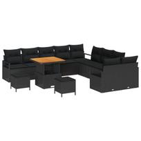 vidaXL Sodo Sofų Rinkinys su pagalve su saugykla 13 pcs Juoda