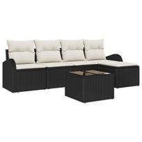 vidaXL Sodo Sofų Rinkinys su pagalve 6 pcs Juoda Poli ratanas