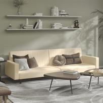 Dvivietė sofa-lova, kreminės spalvos, aksomas