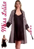 Naktinių ir chalato komplektas moterims Miss Lolita, juodas