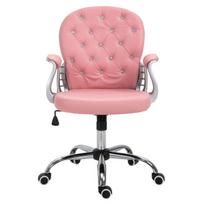 Biuro kėdė, ergonomiška darbo kėdė su porankiais, paminkštinta nugaros atrama, aukščio reguliuojama kompiuterio kėdė su dirbtinės odos apdaila, sukiojama kėdė namų biurui, rožinė