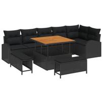 vidaXL Sodo Sofų Rinkinys su pagalve 9 pcs Juoda poliratanas