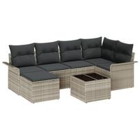 vidaXL Sodo Sofų Rinkinys su pagalve 7 pcs Šviesiai pilka Poli ratanas