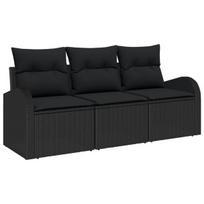 vidaXL Sodo Sofų Rinkinys su saugykla 3 pcs Juoda Poli ratanas