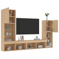 vidaXL Sieninė TV sekcija su LED, 4 dalių, ąžuolo, apdirbta mediena