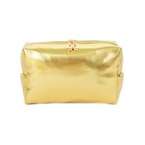 Handheld Makeup Bag with Large Capacity Gold PU Leather Zipper Bags Versatile Make Up Pouch Cosmetic Travel Organizer B