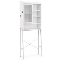 Costway tualeto spintelė su slankiojančiomis akrilo durimis ir reguliuojamomis lentynomis 63 x 29 x 170 cm balta