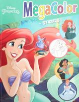 SPALVINIMO KNYGELĖ DISNEY PRINCESĖS MEGA SPALVA SU LIPDUKAIS MERIDA ARIEL PELENĖ