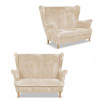 Bonito Scandinavian Corduroy Striped Wingback sofa, Family Meble, smėlio spalvos