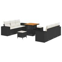 vidaXL Sodo Sofų Rinkinys su pagalve 9 pcs Juoda Poli ratanas