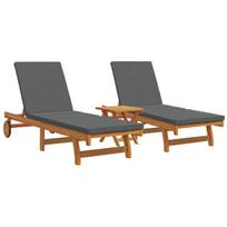 vidaXL Saulės gultas 2-asmuo 3 pcs Ruda Kietos akacijos mediena