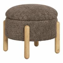 Pufas su stalčiumi 45x36 cm rudos spalvos boucle vilnos efektas ir natūralūs kojos