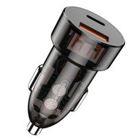 Jellico F12 skaidrus dviejų prievadų automobilinis greitas adaptyvus įkroviklis USB QC 18W + PD USB-C, juodas