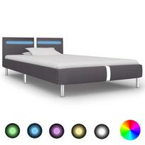 Lovos rėmas aptrauktas dirbtine oda su LED, 90x200 cm, pilkas, Pilka