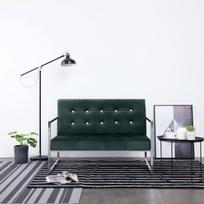 Dvivietė sofa su porankiais, tams. žal. sp., chromas ir aks., Žalia