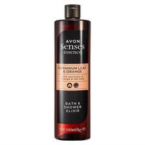 Vonios ir dušo eliksyras su pelargonijos žiedų ir apelsinų aromatu Avon Senses Essence Geranium leaf&orange, 500 ml