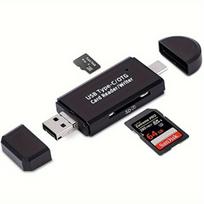 3-in-1 Atminties Kortelių Skaitytuvas su Mikro USB/USB/C Adapteriu