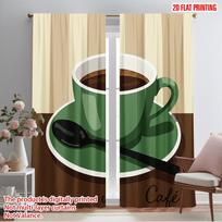 2pcs 2D flat printing Curtain Green Coffee Cup Spoon Fabric Without Electricity All Season Party & Holiday Decor Perfect for 52.50×116.00 CM 2pcs