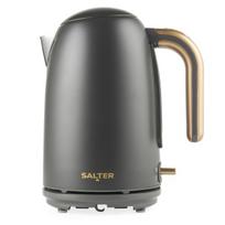 Virdulys Salter Pebble vandens virimo aparatas – 1,7 L arbatinukas, nuimamas kalkių filtras, vandens lygio indikatorius, 360° sukimosi pagrindas, matymo langelis, sulankstomas dangtelis, 3 kW galia, pilka/aukso, EK6085CBVDE