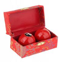 2x Baoding masažo kamuoliukai su dėklu, raudoni