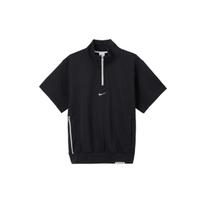 Nike raidžių logotipas spausdinimas pusiau užtrauktukas laisvas sportinis stovimas apykaklė megztukas trumpomis rankovėmis marškinėliai vyriški viršutiniai drabužiai juodas FB7053-010 L black