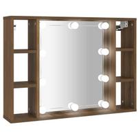 Veidrodinė spintelė su led apšvietimu, ruda ąžuolo, 76x15x55cm, Ruda