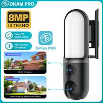 OKAM PRO Lauko šviestuvas 2in1 Kamera HD 8MP WiFi CCTV Dvigubo objektyvo Lauko kamera Atspari vandeniui Judesio sekimas Naktinis matymas PTZ Kamera Camera