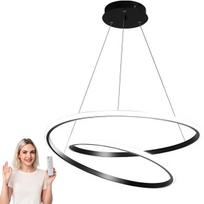 Juodas lofto stiliaus pakabinamas LED šviestuvas 2 žiedai 60 cm – modernistinis liuminariumas su pultu