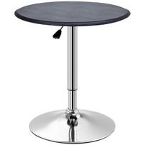HOMCOM Baro stalas Valgomasis stalas Aukštas stalas Baro stalas, virtuvės stalas svetainėje, valgomajame, chromuotas plienas, odos imitacija, juodas, Ø63 x 67- 93 cm