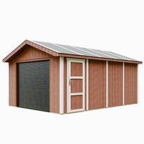 PREMIUM KOKYBĖS garažas 17 m² - 378 x 530 cm - garažas automobiliams, motociklams, dviračiams, sodo mašinoms - Timbela M991B garažas su dažų rinkiniu REDWOOD RED