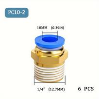 Pneumatinė greitoji jungtis vamzdeliams su sriegiu, PC10-2 (6 PCS)