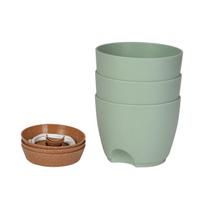 Sodo vazonai,Plastikinis gėlių vazonas su lėkšte, 3 rinkinys, vidaus ir balkonui, žalias, 10,5*16,5*15 cm
