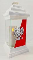 Elegantiškas patriotinis stiklinis žvakidė ant kapų su Lenkijos vėliava ir herbu