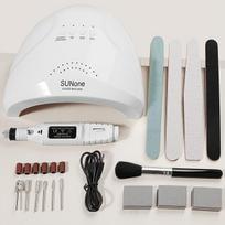 Limegirl 8-in-1 manikiūro ir pedikiūro rinkinys: UV LED lempa, gelinio lako džiovintuvas, USB grąžtas su poliravimo galvutėmis, dildės, dulkių šepetys - pilnas nagų priežiūros komplektas