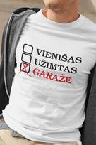 Marškinėliai vyrams „Vienišas, užimtas, garaže“, balti, XS
