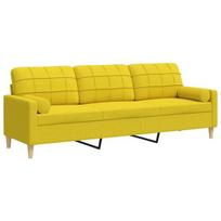 vidaXL Trivietė sofa su pagalvėlėmis, šviesiai geltona, 210cm, audinys