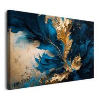 Abstraktus paveikslas ant drobės gyvenamajame kambaryje Kobalto gėlė Auksiniai lapai 80x120