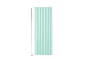 Daugkartinio naudojimo plastikiniai gėrimo šiaudeliai su šepetėliu, šalavijų žalias, 7x230 mm, 12 vnt.
