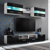 Sieninė TV，TV staliukas sekcija su LED šviesomis, 5 d., blizgi, juoda CFE48272