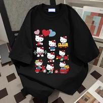 Hello Kitty Kawaii medvilniniai marškinėliai Sanrioed Anime mada moteriškas viršus vasaros laisvalaikio gatvės stiliaus personalizuotas saldžios mergaitės viršus marškinėliai S juoda