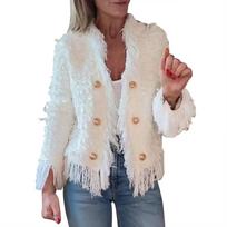 Women's Fashionable And Elegant Tassel Top Coat XXL smėlis