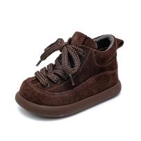 Girls' Retro Martin Ankle Boots: Thick Sole, Warm Two-Cotton, Side Zipper, Stacked Heel - Autumn 2025 Edition 28 (18.2cm) tamsiai ruda spalva