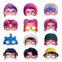 12 vnt. popierinės pusės veido kaukės Cosplay kaukei su reguliuojamu dirželiu Helovino vakarėliams, karnavalams, barams 12pcs pink