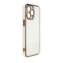 Apšvietimo spalvų dėklas Samsung Galaxy A12 5G auksiniu rėmu gelinis dangtis baltas