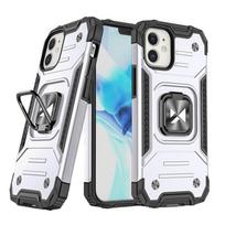 Wozinsky Ring Armor dėklas iPhone 14 su apsaugine danga, magnetine laikiklio žiedu sidabrinis