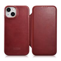 iCarer CE Aliejaus Vaško Premium Oda Folio Dėklas iPhone 14 Plus Magnetinis Laužas Oda Folio Dėklas MagSafe Raudonas (AKI14220707-RD)